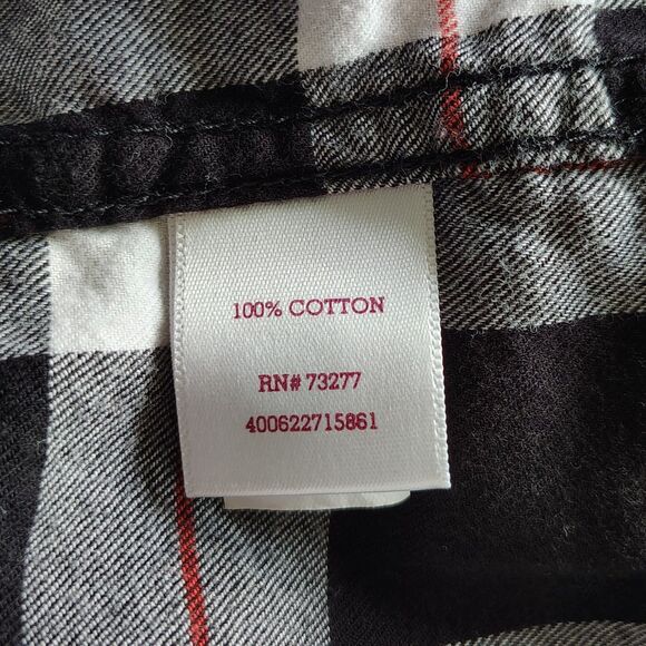 SO Cotton Perfectly Soft Flannel Large Women's Jrs White Black Plaid Button Up - Picture 5 of 5